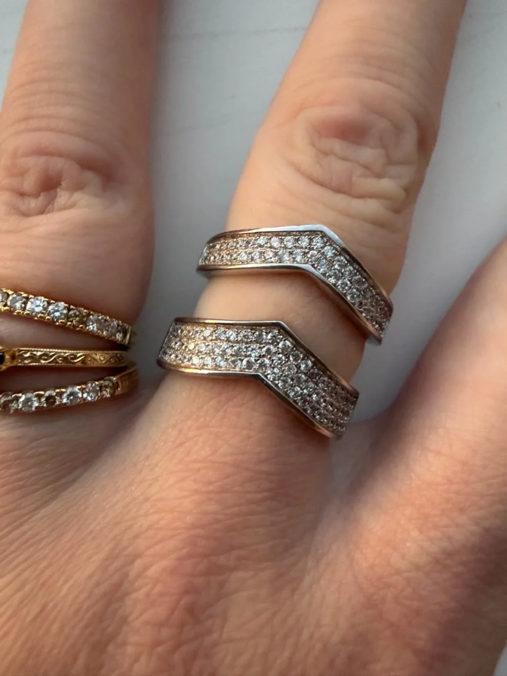 Sterling Silver Crystal Pavé Chevron Two Tiered Stackable Ring - Size 6.5